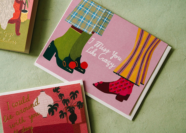 fashion illustration on i miss you card - shop cute greeting cards on wallflower