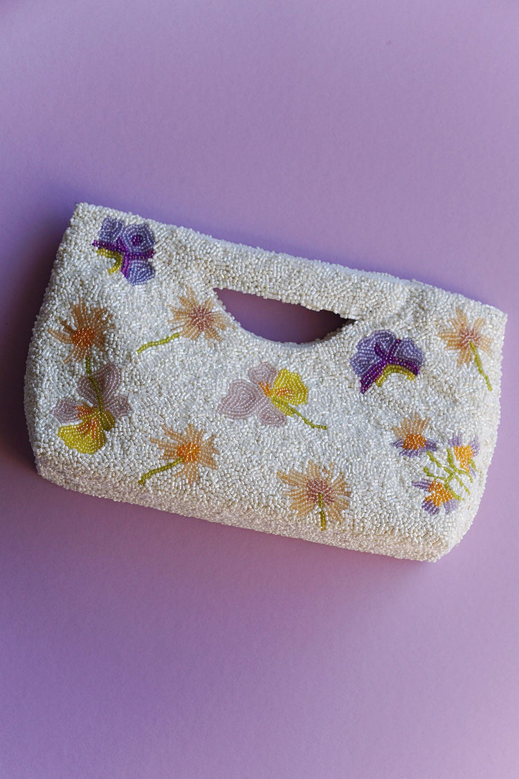 dried flowers beaded bag wallflower