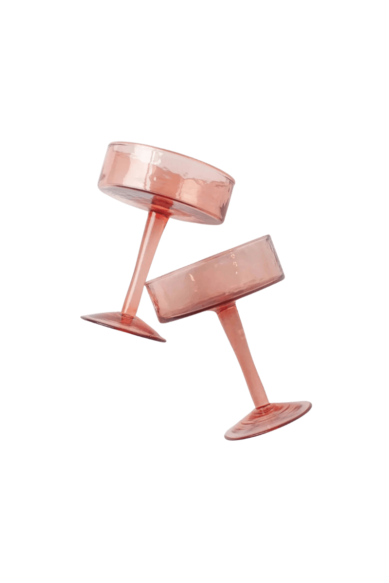 pink coupe glasses with recycled glass