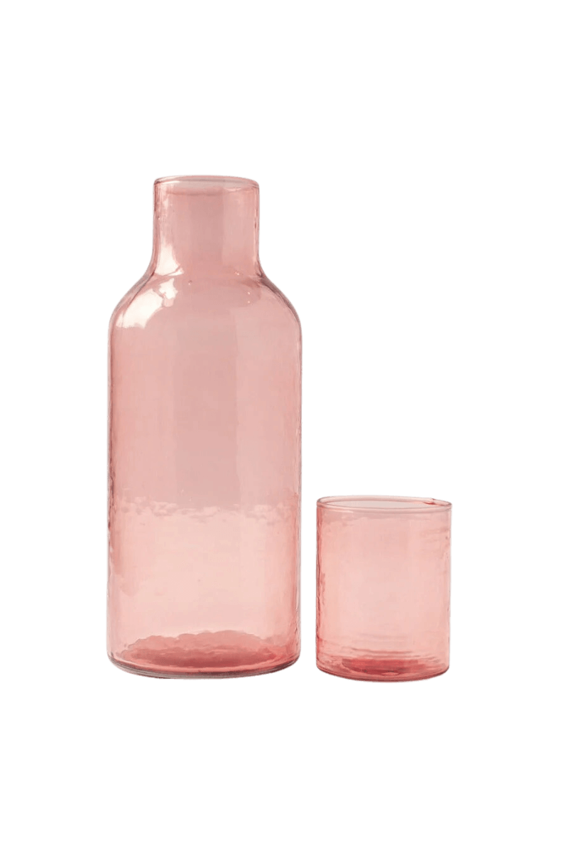 Pink Recycled Glass Carafe Set