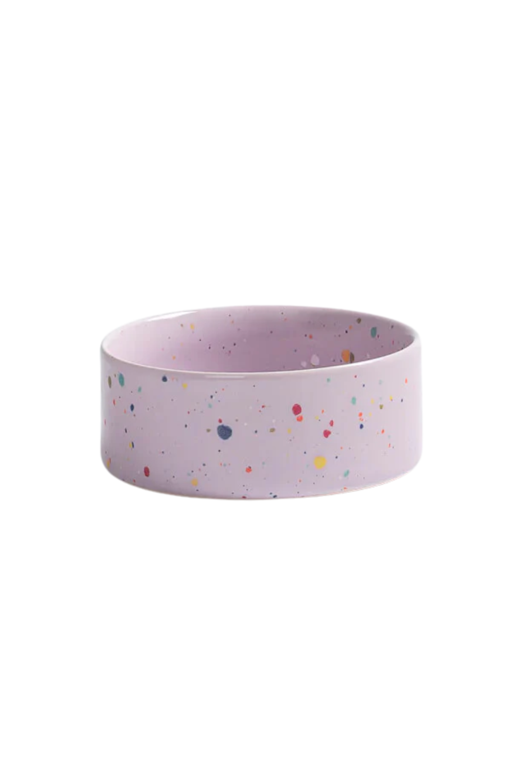 lilac speckled ceramic dog bowl