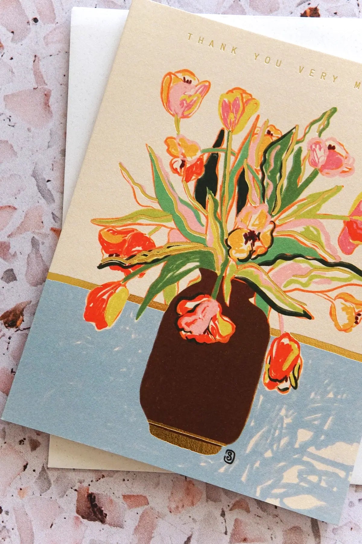 handpainted floral thank you card - wallflower stationery shop