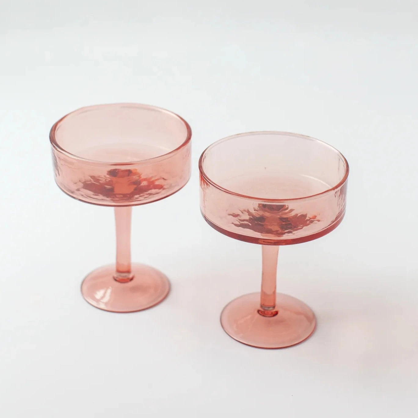 pink coupe glasses with recycled glass