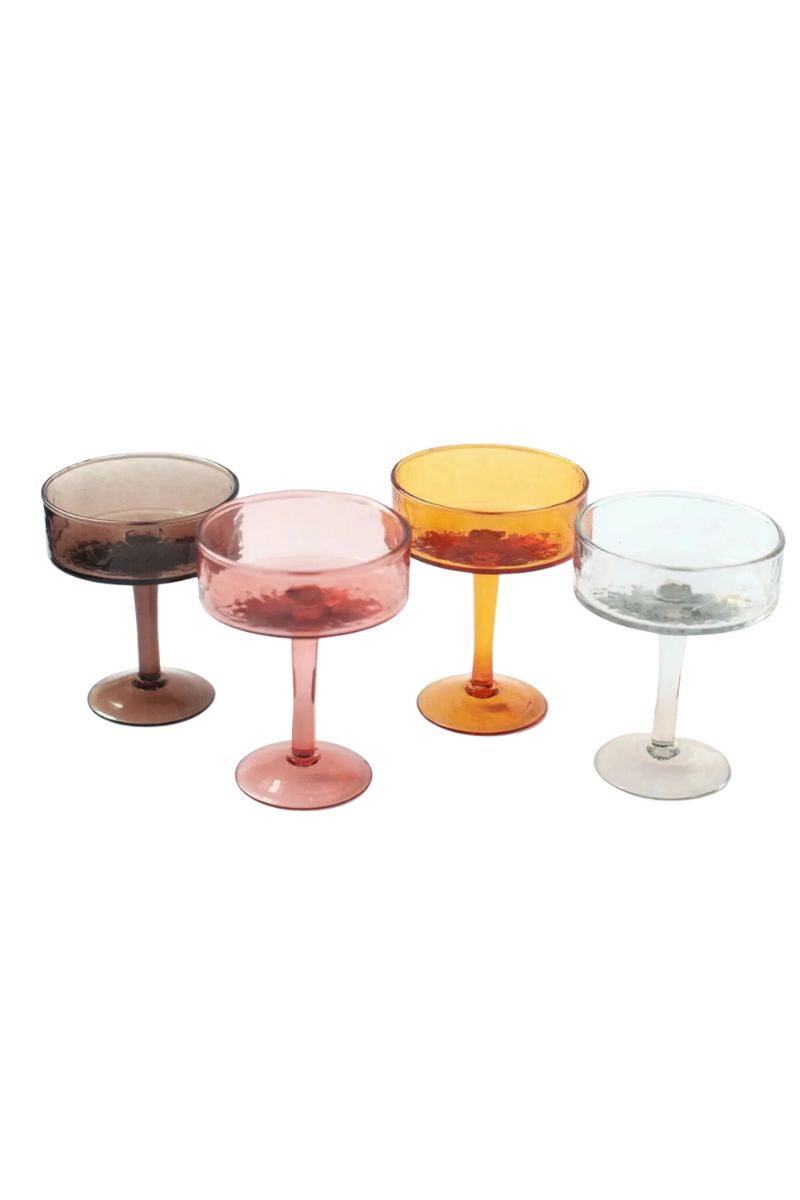 4 recycled glass coupe glasses