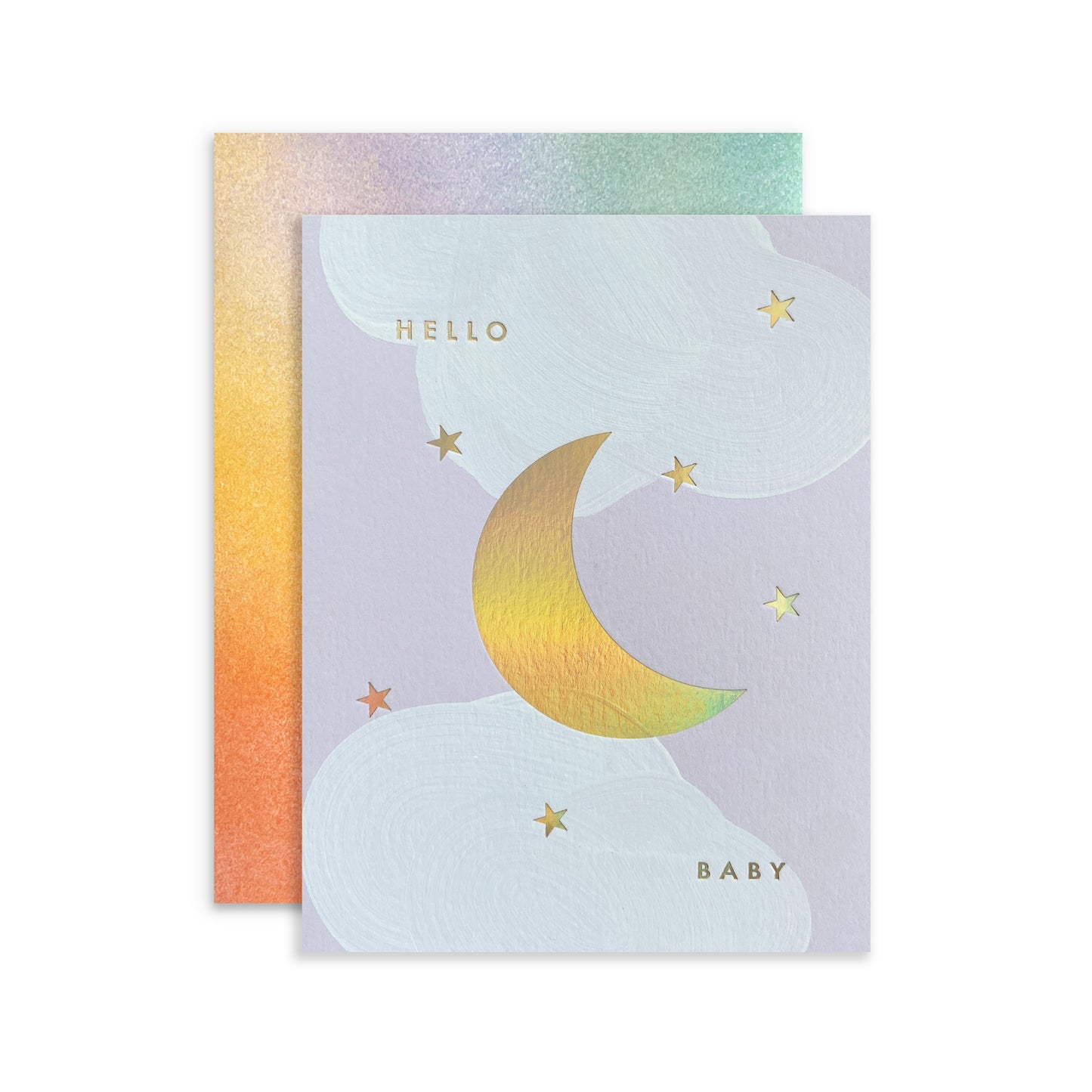 "hello baby" baby shower card by moglea with gold foil moon and stars