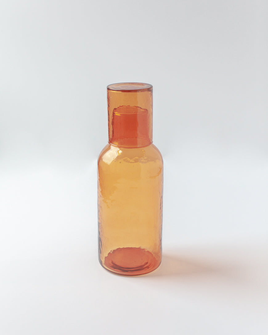 amber glass carafe with cup
