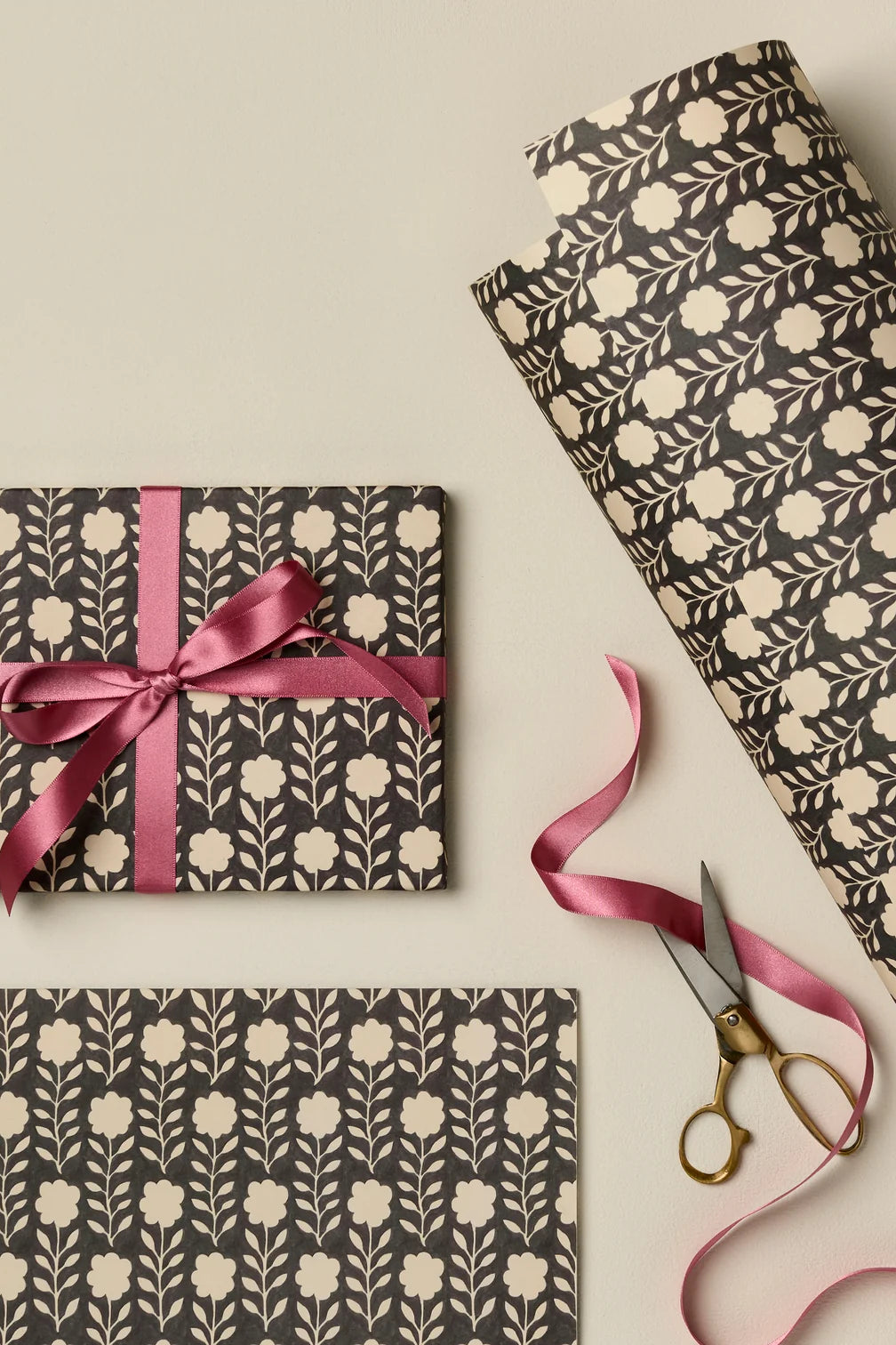 Floral wrapping paper in black and cream pattern from Wanderlust Paper Co - Shop gift wrap sheets on wallflower
