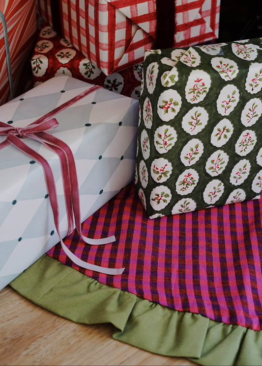 colorful tree skirt + illustrated holiday gift wrap ✿ shop unique christmas wrapping paper on wallflower
