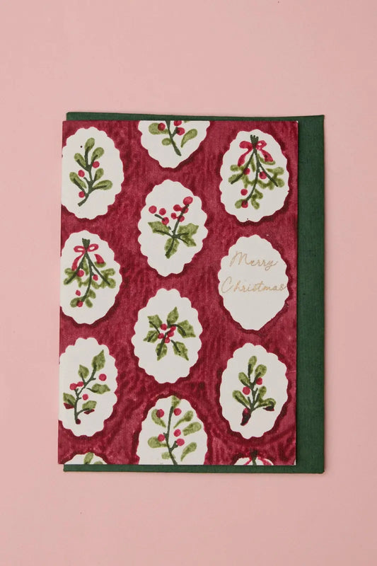 Holly Green Block Print Merry Christmas Card - Shop Unique Christmas cards on wallflower