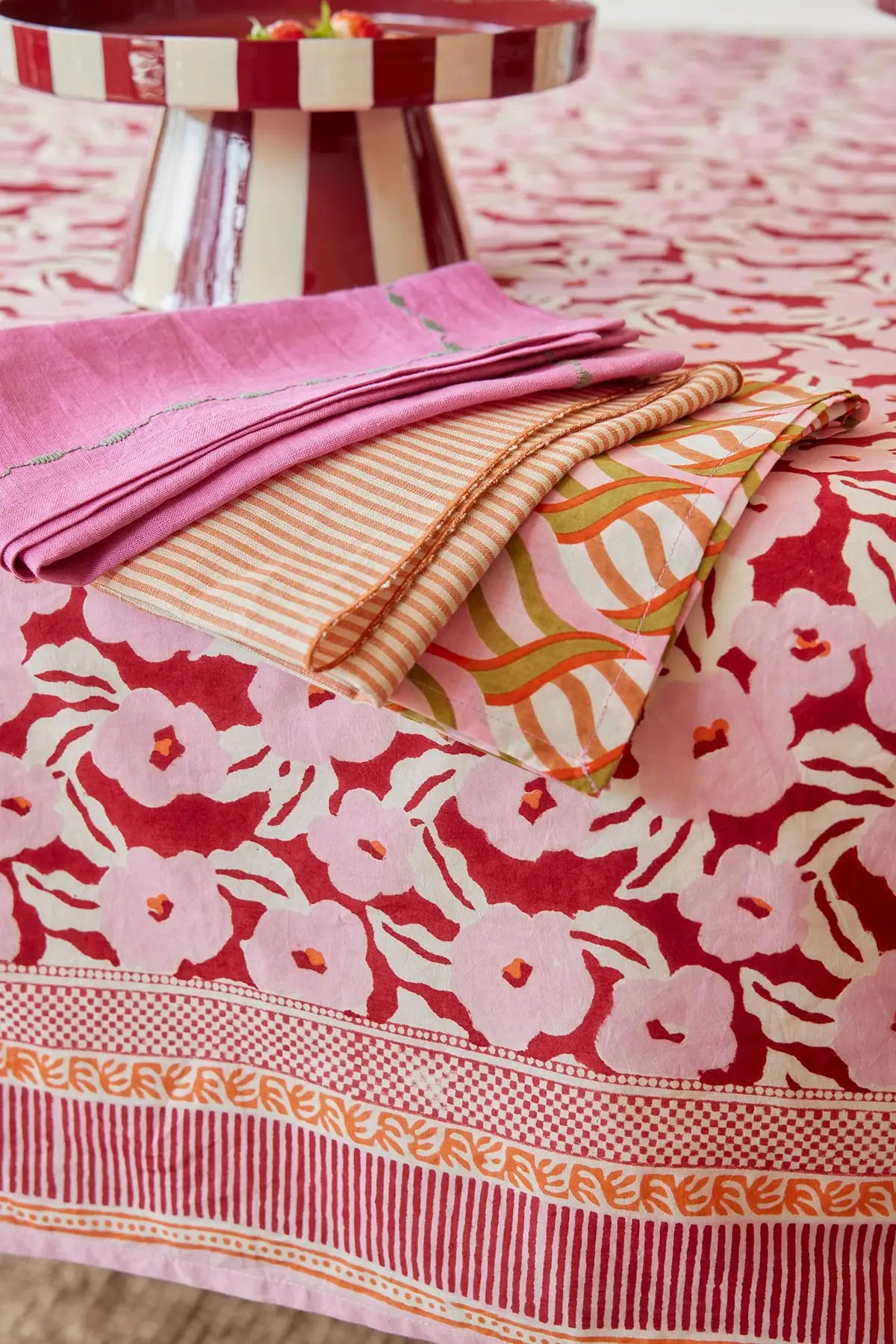 pink and red floral table cloth - shop block print tablecloths at wallflower