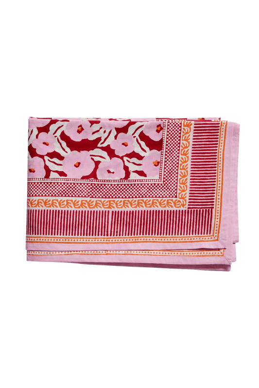 pink and red floral table cloth - shop block print tablecloths at wallflower
