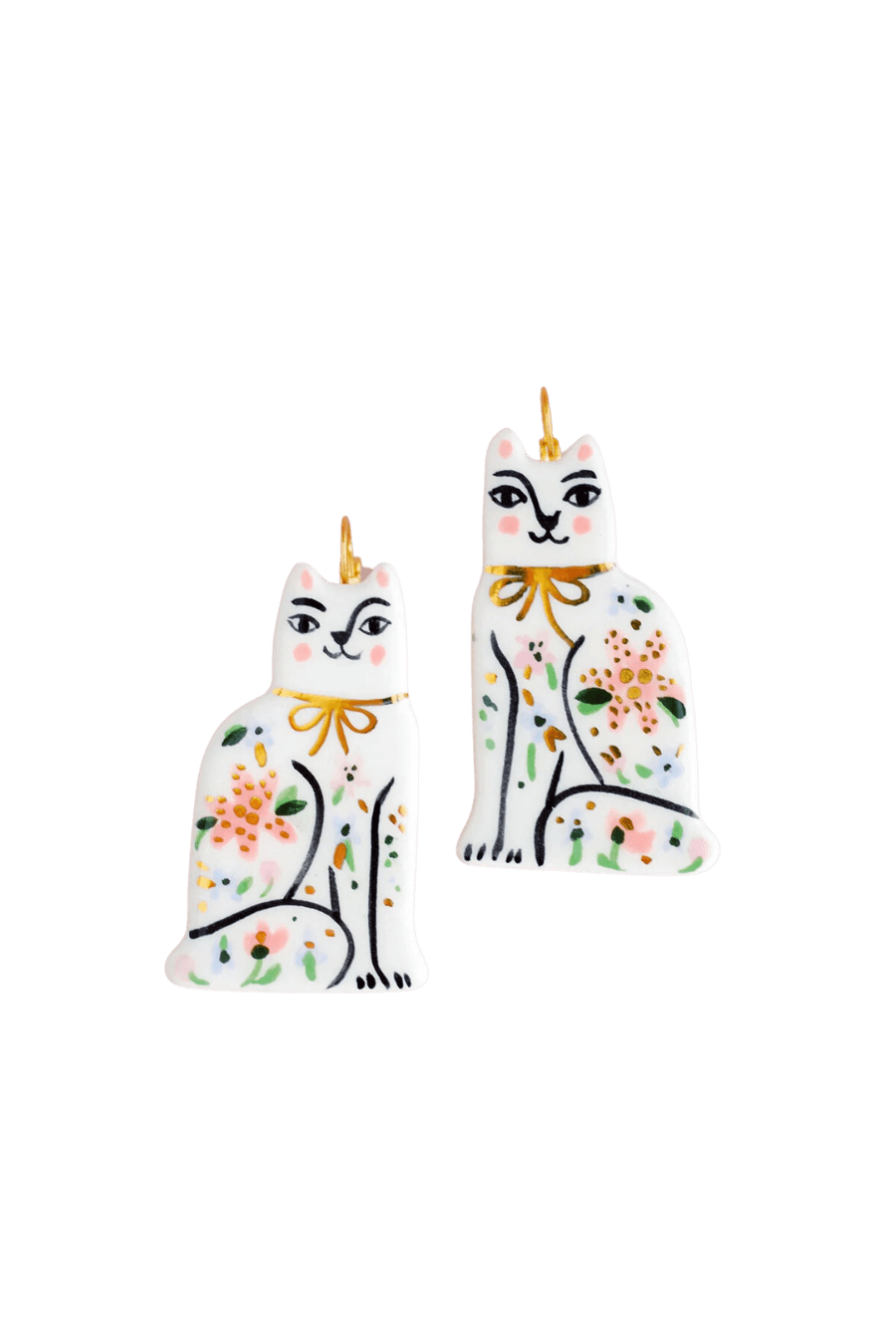 Floral Ceramic Cat Earrings