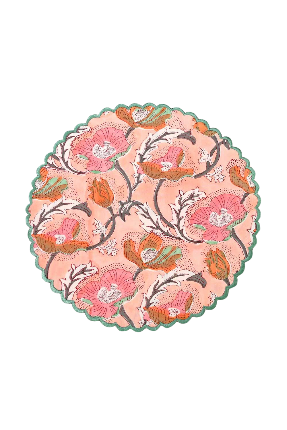 salmon pink floral scalloped placemats