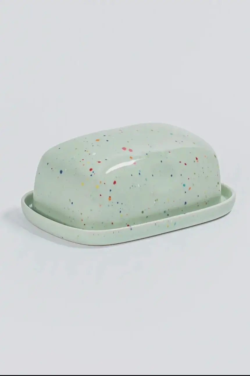 green ceramic butter dish by egg back home