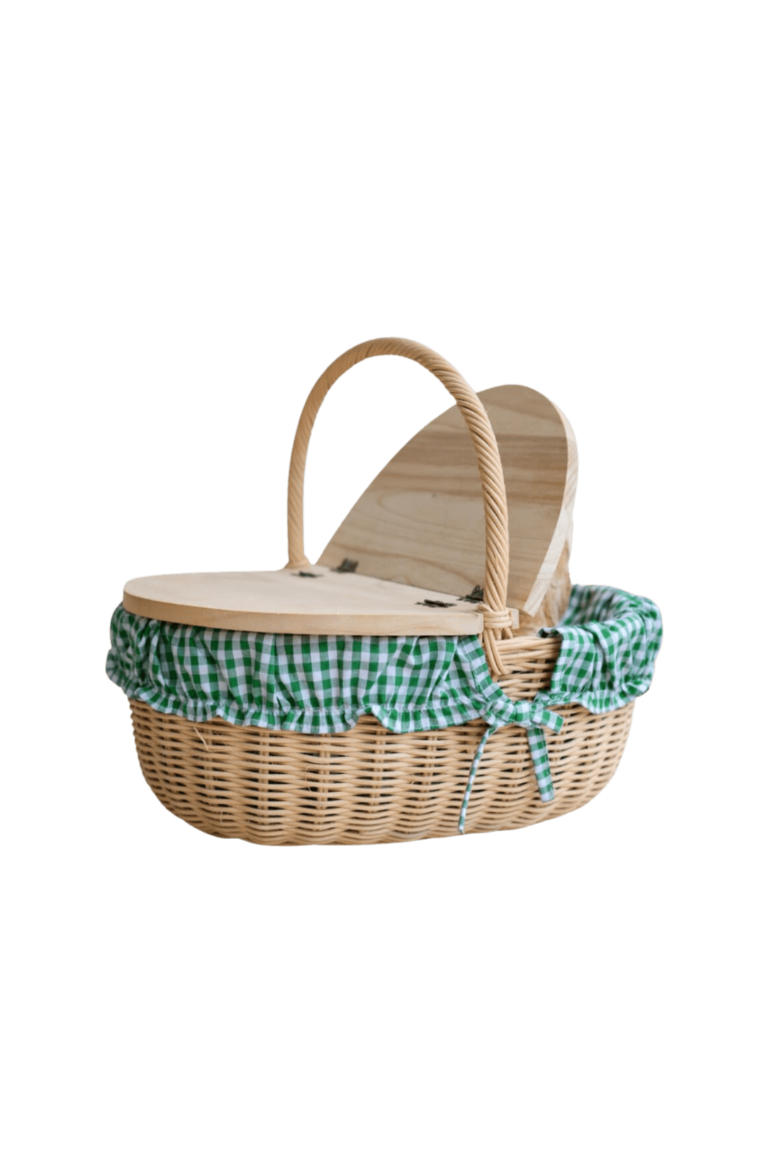 green gingham rattan spring picnic basket