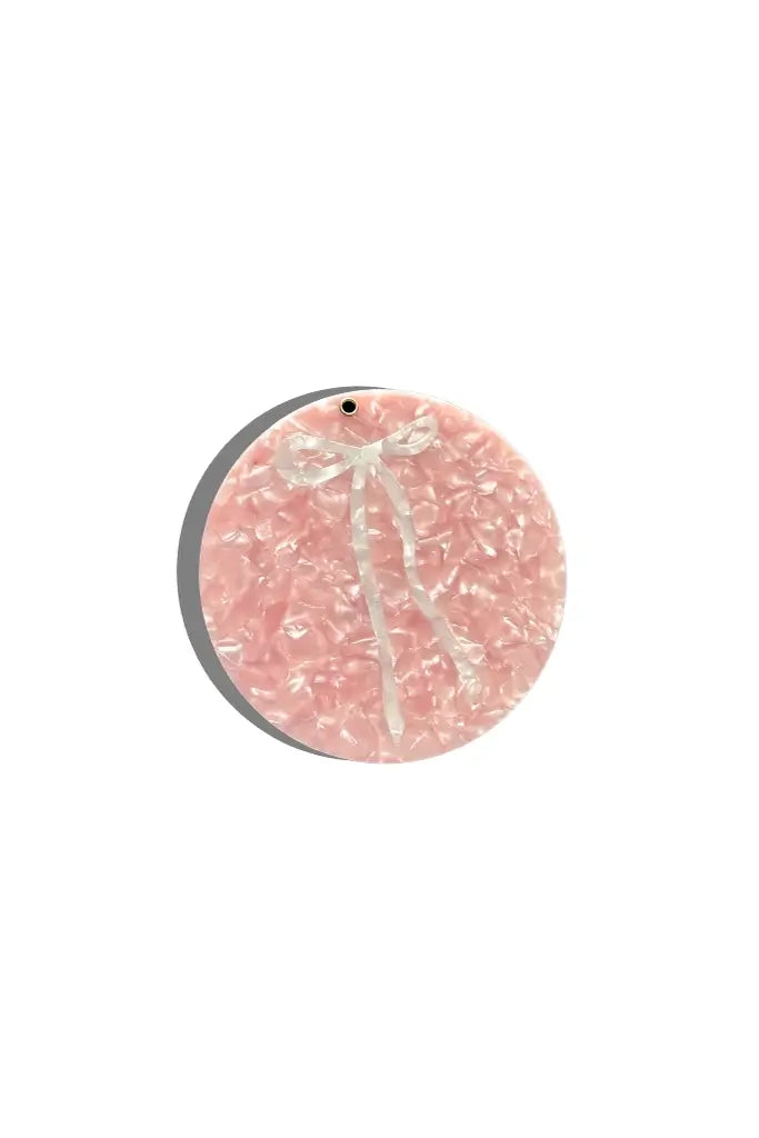pink round compact mirror with soft girl style bow - acetate mirror beauty gift