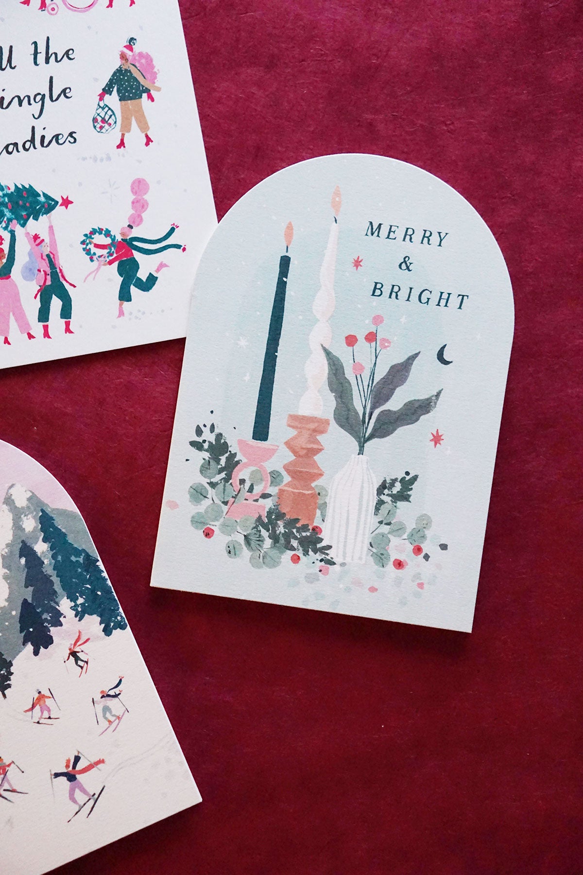 merry and bright christmas card with cute illustration - blank inside - shop unique greeting cards on wallflower