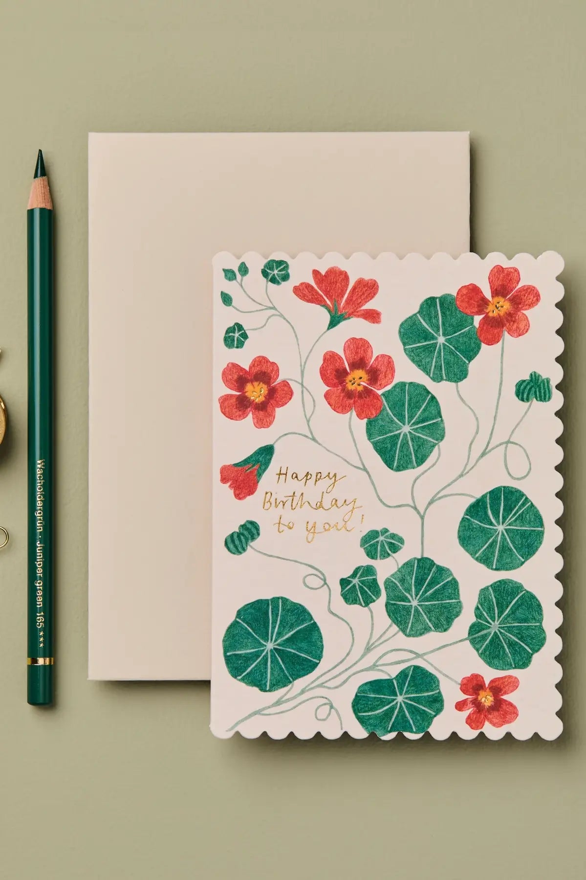 orange and green floral birthday card from wallflower blank inside