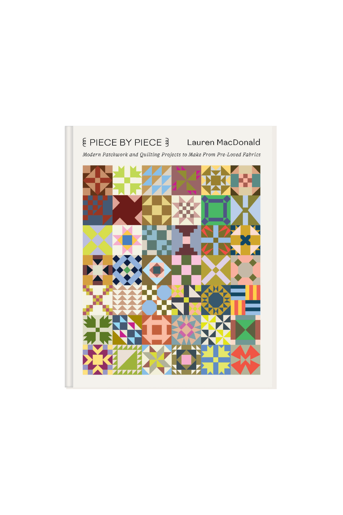 Coffee table book cover of 'Piece by Piece ' with colorful quilt pattern