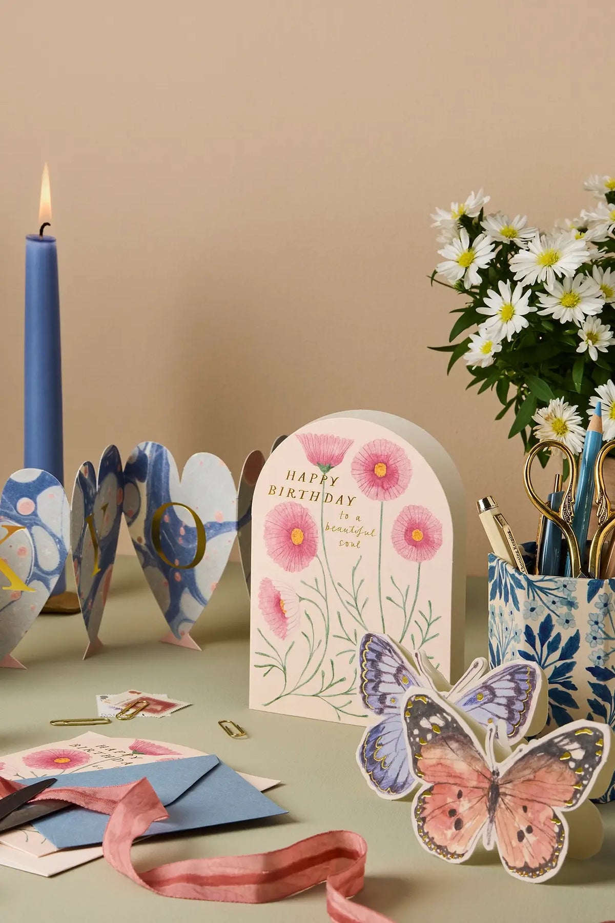 lovely pink floral birthday card 'happy birthday to a beautiful soul' by wanderlust - shop pretty cards on wallflower