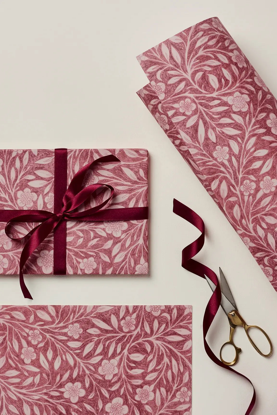 pink floral wrapping paper sheets with blush and deep pink prints
