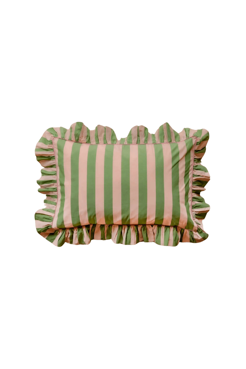 striped pink and green ruffle pillowcases