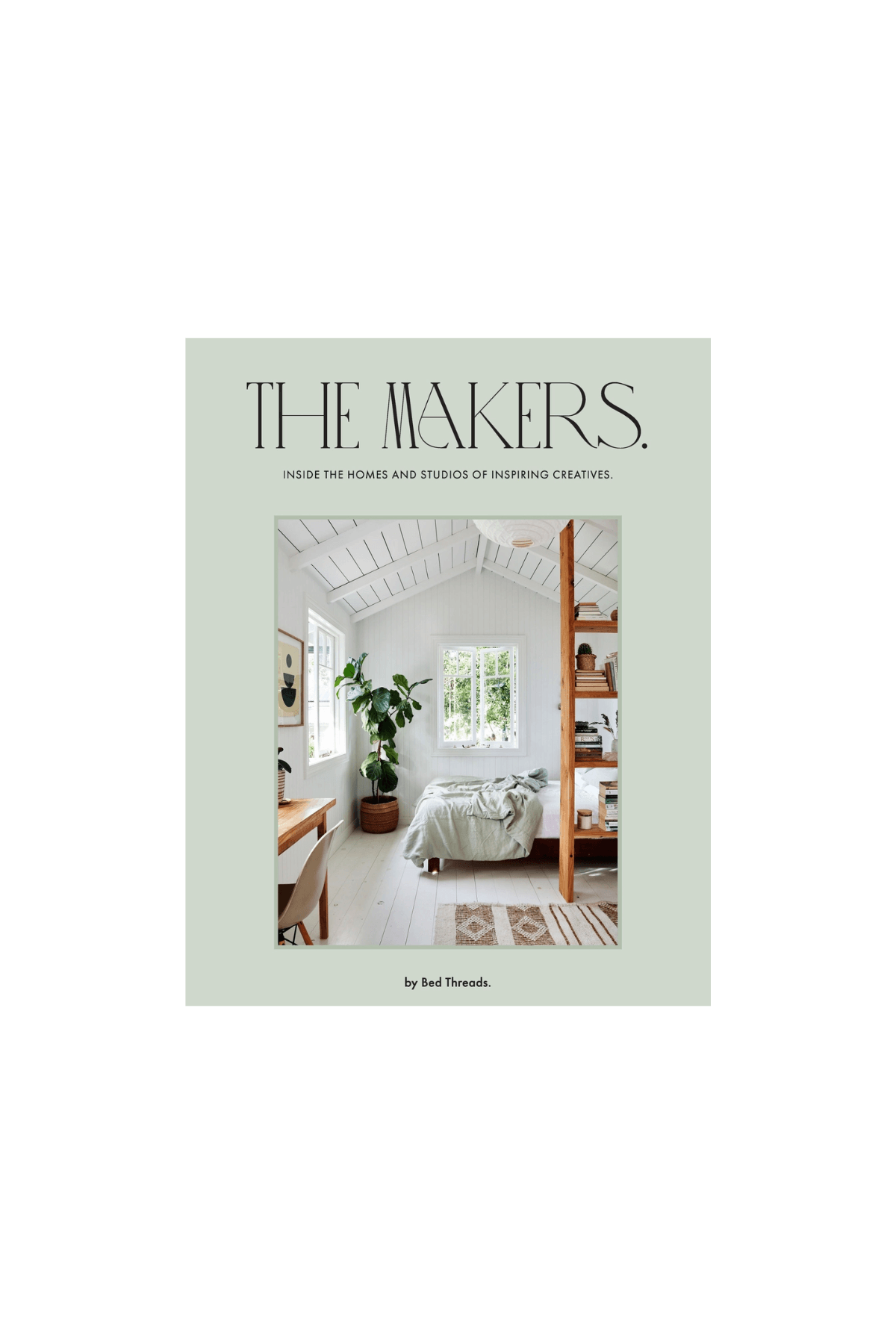 Design book cover of 'The Makers' with a room interior on a light green background
