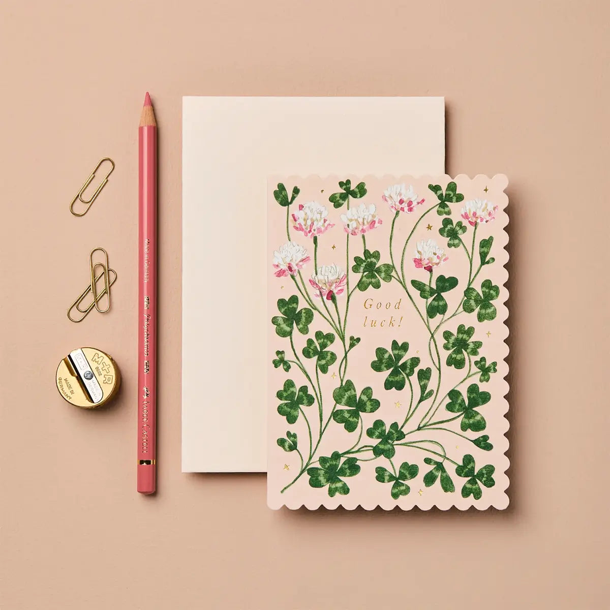 Good luck card with botanical clover illustration - shop good luck cards on wallflower
