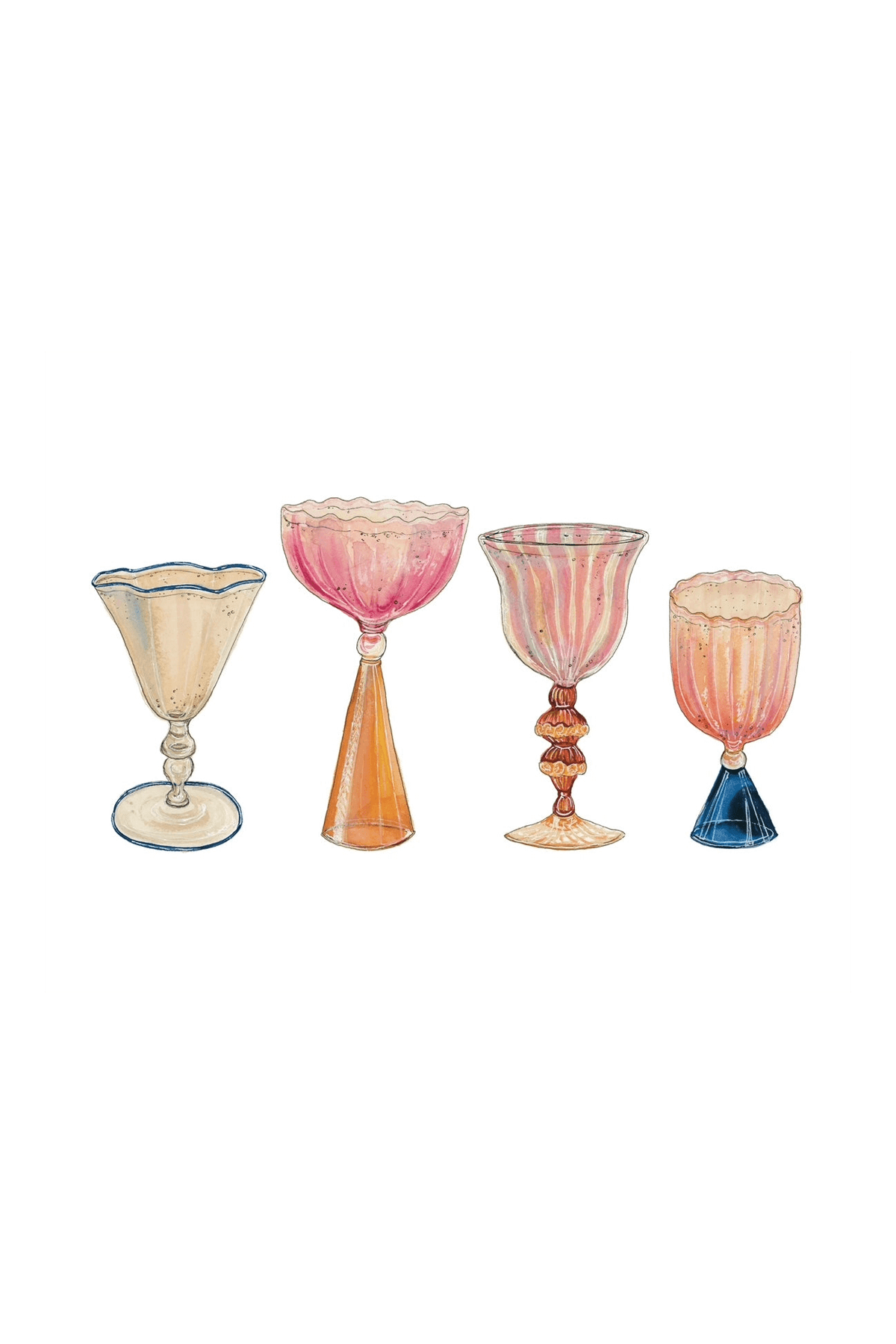 colorful watercolor wine glass art print