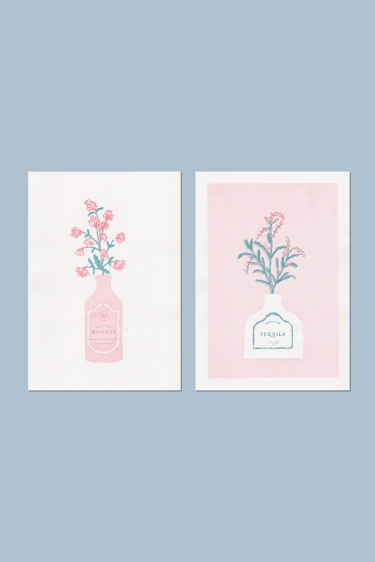 whiskey and tequila art print set