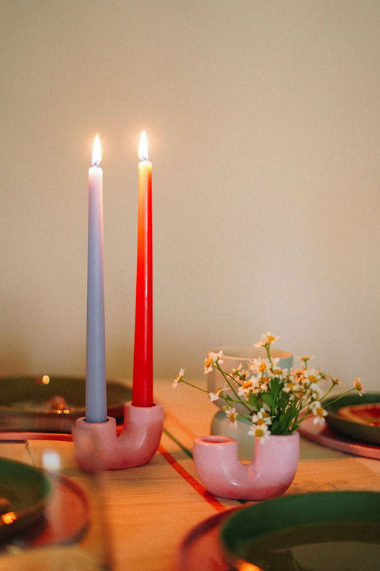 pink taper candle holder via wallflower shop