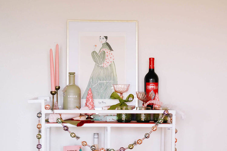 christmas bar cart ideas - red and pink christmas
