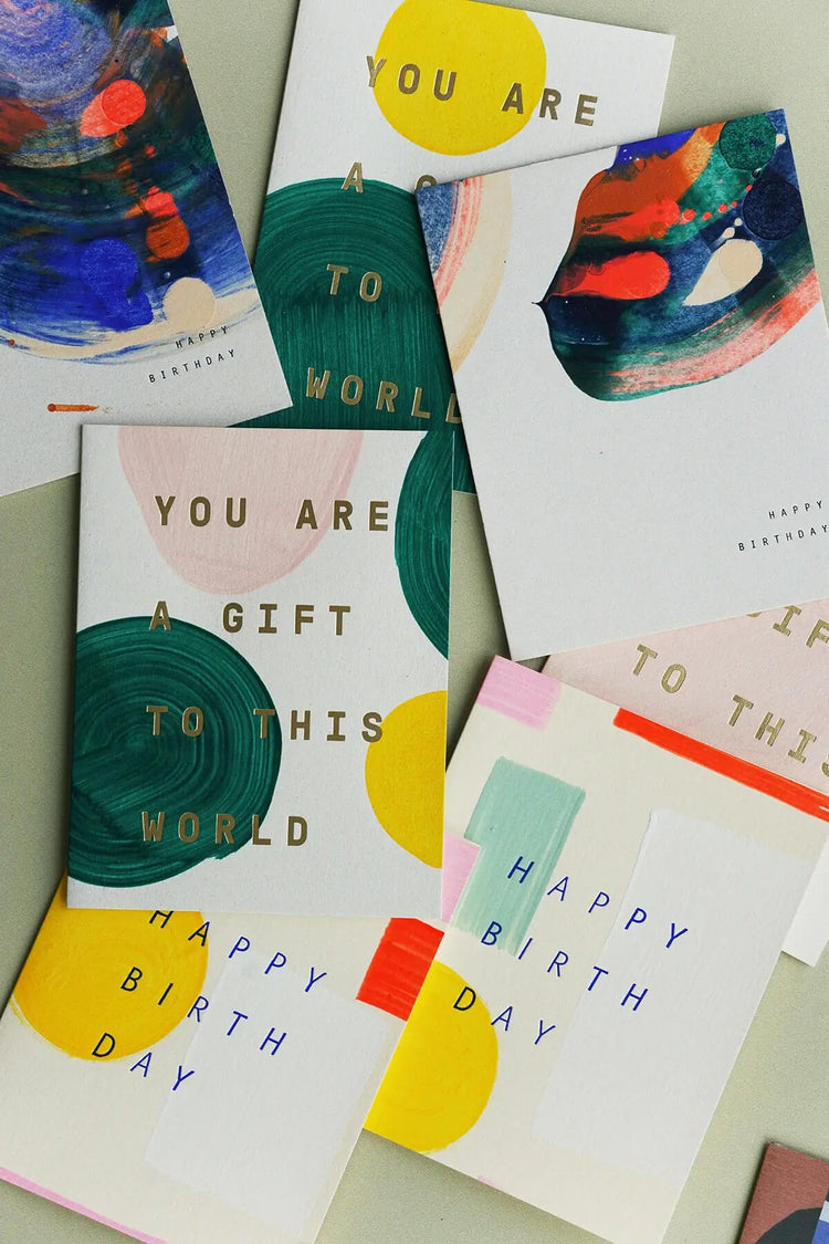 moglea greeting cards colorful with gold text