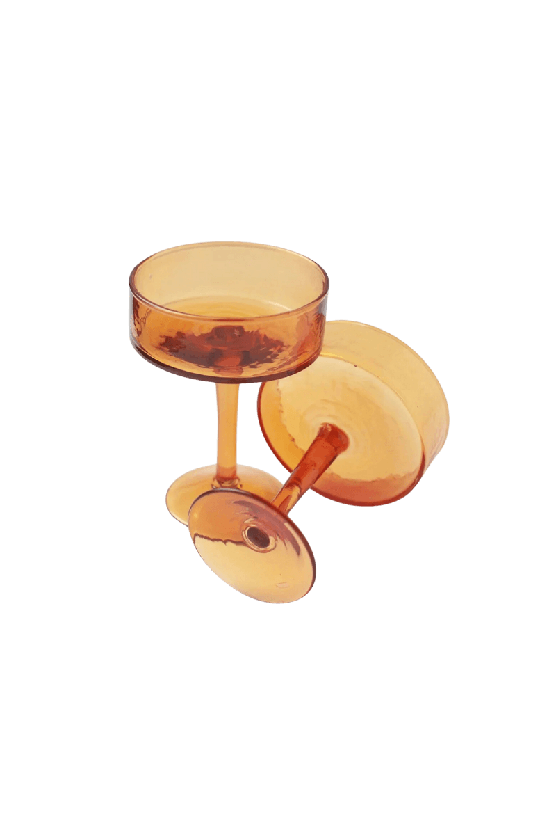 Set of 4 Handblown Amber Coupe Glasses