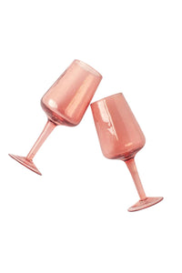handblown pink wine glasses