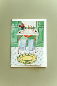 gay wedding card illustration of bathroom with his and his towels