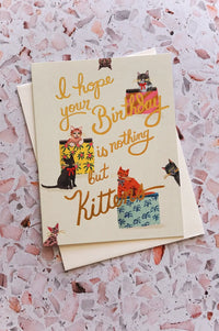 cute cat birthday card with gold foil