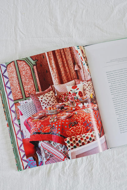 At The Artisan's Table Book Page with red table decor - Gorgeous Decor / Entertaining Book for Hostess or Housewarming Gift