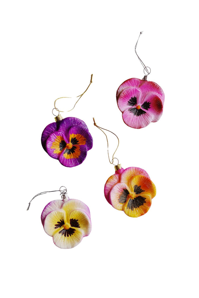 glass pansy floral christmas ornaments set of 4