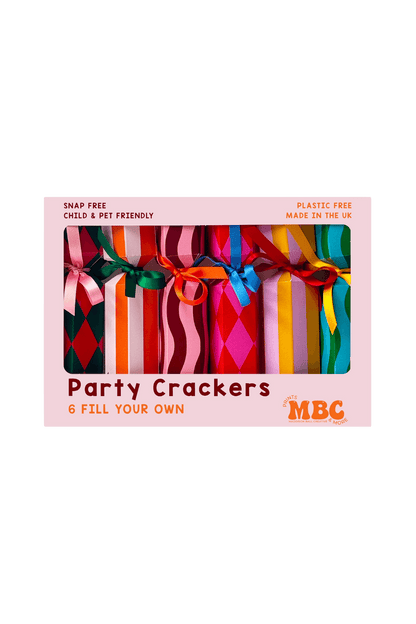 Box of colorful party crackers for Christmas from wallflower shop