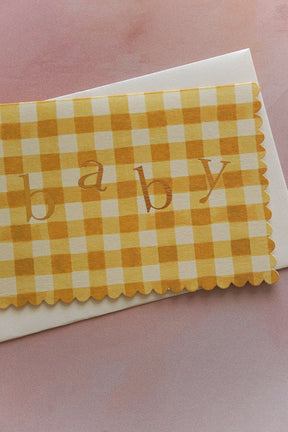 yellow gingham new baby card from wanderlust paper co