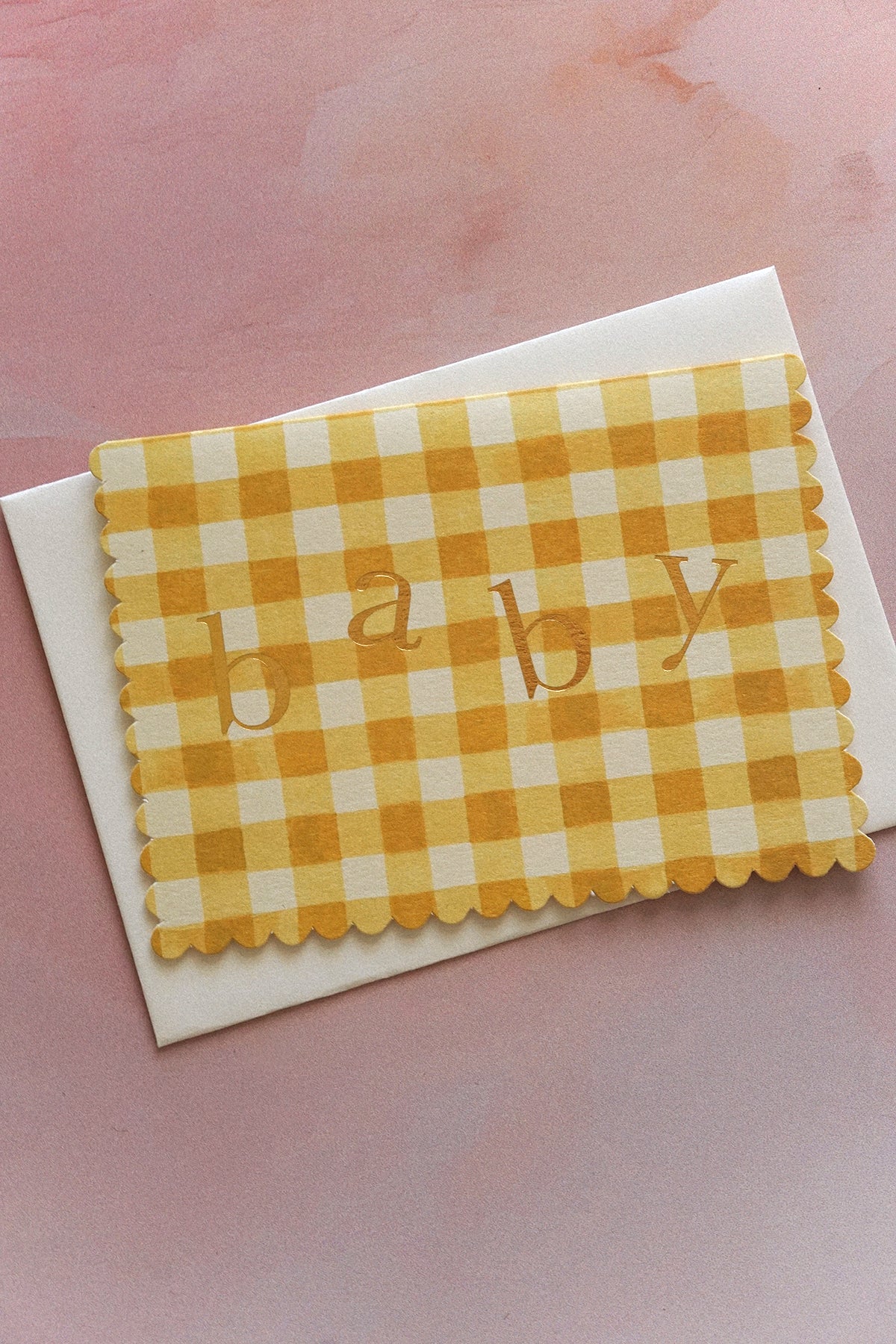 yellow gingham new baby card from wanderlust paper co