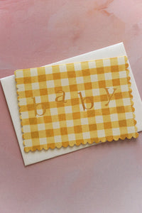 yellow gingham new baby card from wanderlust paper co