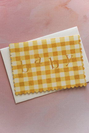 yellow gingham new baby card from wanderlust paper co