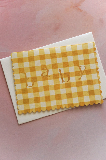 yellow gingham new baby card from wanderlust paper co