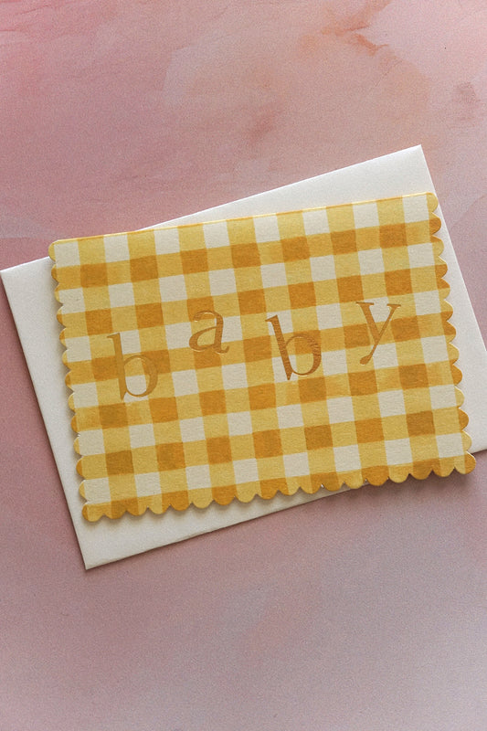 yellow gingham new baby card from wanderlust paper co