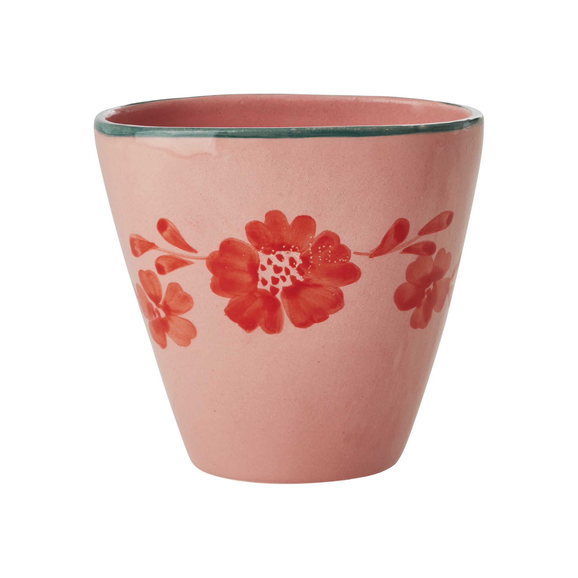 pink and floral handmade ceramic mug - shop handpainted cups from portugal on wallflower