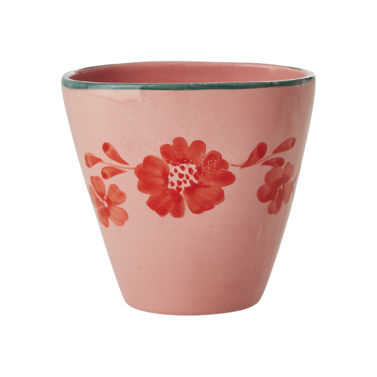 pink and floral handmade ceramic mug - shop handpainted cups from portugal on wallflower