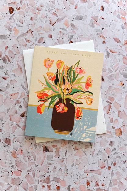 handpainted floral thank you card - wallflower stationery shop