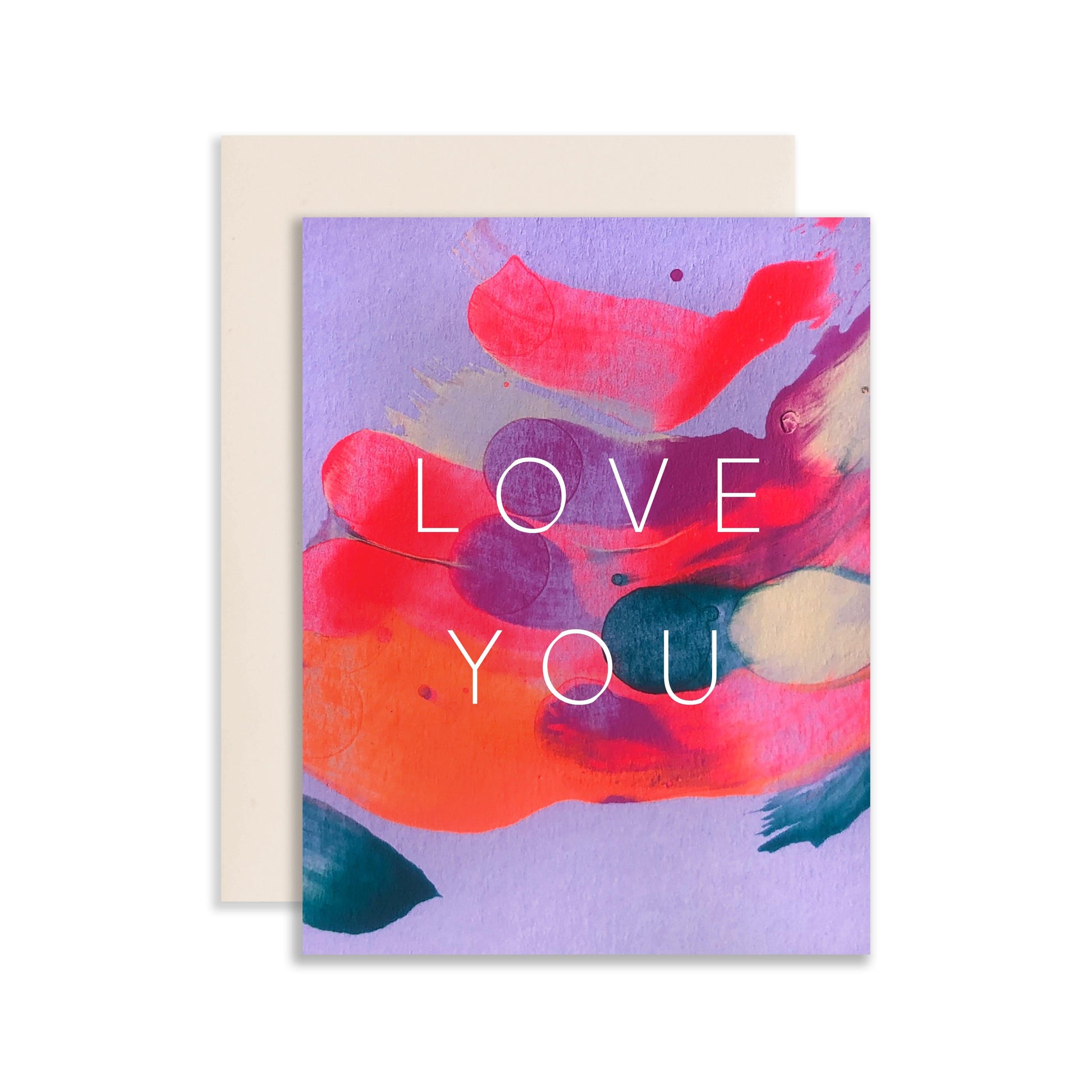 cute moglea i love you card with hot pink paint and purple background